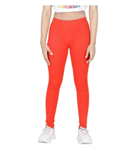 Girl's Cotton Lycra Solid Elasticated Jeggings (Orange)