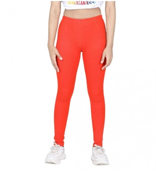 Girl's Cotton Lycra Solid Elasticated Jeggings (Orange) Girl's Cotton Lycra Solid Elasticated Jeggings (Orange)