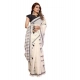 Women's Linen Cotton Printed Saree With Unstitched Blouse 5.5Mtr (Off White)