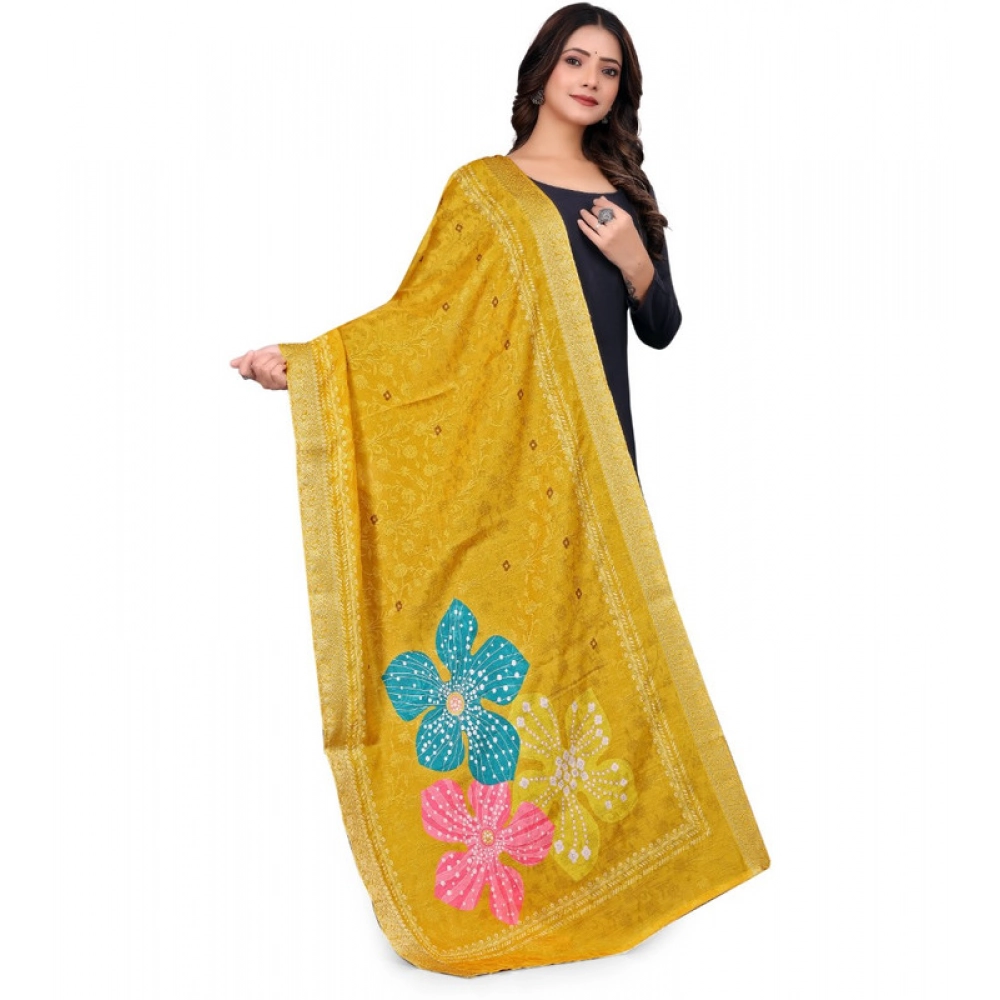 Women's chanderi silk Printed Dupatta (Yellow, Length: 2 Mtr) Women's chanderi silk Printed Dupatta (Yellow, Length: 2 Mtr)