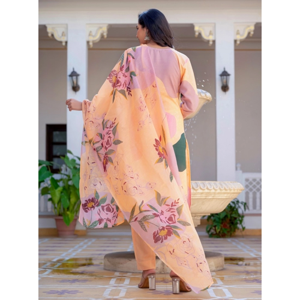 Women's Cotton Blend Printed Kurti With Pant Dupatta Set (Orange) Women's Cotton Blend Printed Kurti With Pant Dupatta Set (Orange)