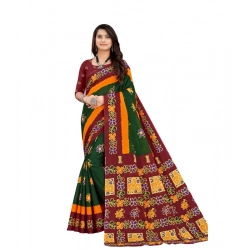 Women's Soft Pure Cotton Printed Saree With Unstitched Blouse 5.5Mtr (Green)