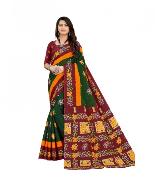 Women's Soft Pure Cotton Printed Saree With Unstitched Blouse 5.5Mtr (Green)