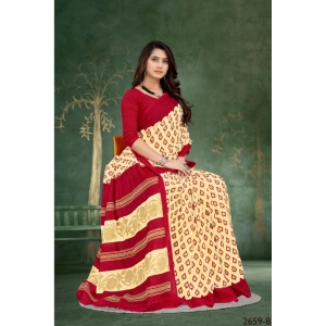 Generic Women's Soft Pure Cotton Printed Saree With Unstitched Blouse 5.5Mtr (Beige)