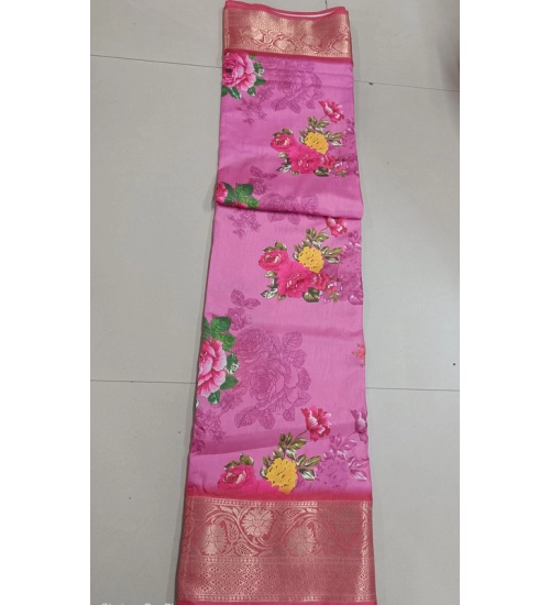 Women's Digital Dolla Silk Printed Saree With Unstitched Blouse 5.5Mtr (Pink)
