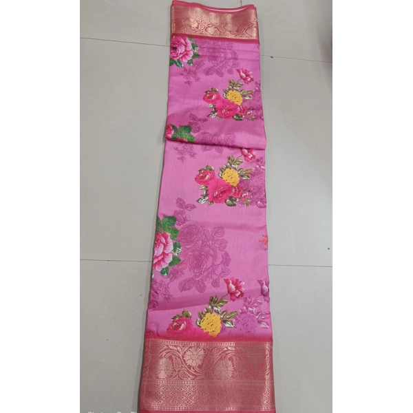 Dropship Women's Digital Dolla Silk Printed Saree With Unstitched Blouse 5.5Mtr (Pink)