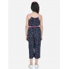 Girl's Rayon Flamingo Print Sleeveless Jumpsuit (Black-Pink)