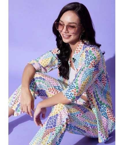 Women's Polyester Floral 3-4th Sleeve Co-Ord Set (Multicolor)