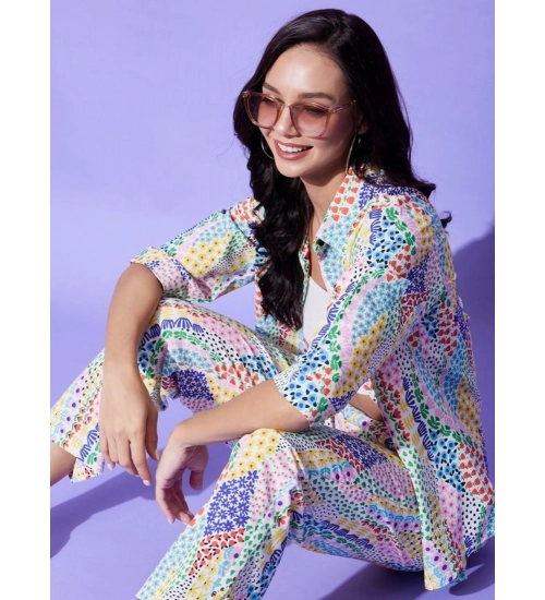 Women's Polyester Floral 3-4th Sleeve Co-Ord Set (Multicolor)