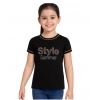 Girl's Cotton Printeded Round Neck T-Shirt (Black)