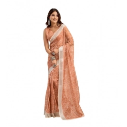 Women's Linen Cotton Printed Ready To Wear Saree With Unstitched Blouse 5.5 Mtr (Peach)