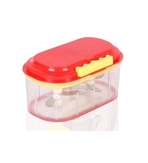 Pack Of 2_Twin Bowl Dual-Blade Hand Chopper | Manual Food Processor for Vegetables And Fruits (Color: Assorted )