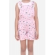 Girl's Inner- Cotton Printed Sleeveless Dungaree (Light Pink)