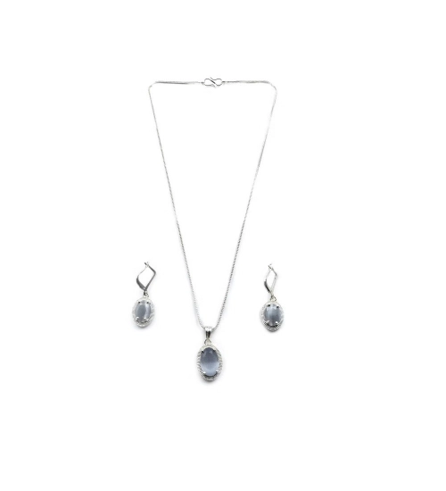 Women's Brass Silver Plated Pendant Set (Grey) Women's Brass Silver Plated Pendant Set (Grey)