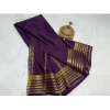 Women's Crepe Chit Pallu Solid Saree With Unstitched Blouse 5.5Mtr (Dark Purple)