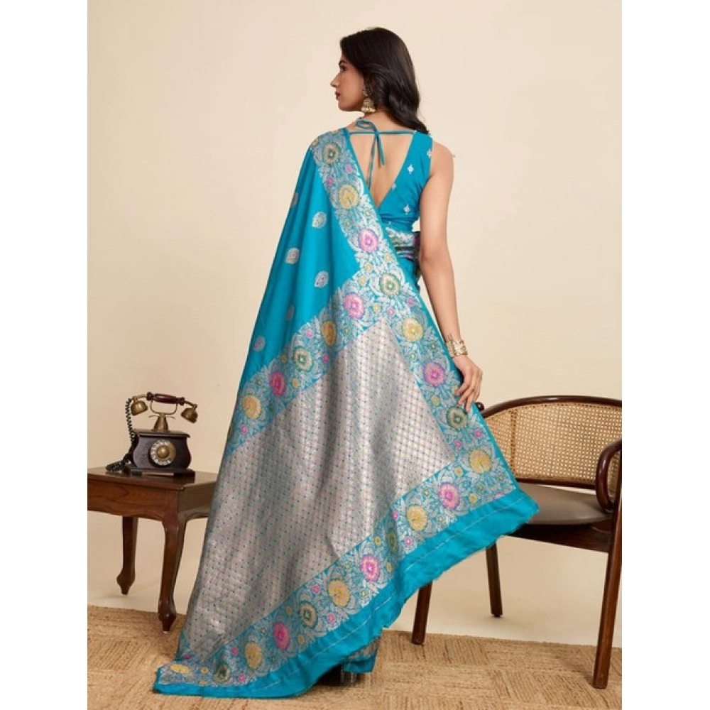 Women's Faux_Banarasi_Silk Woven Saree With Unstitched Blouse 5.5Mtr (Turquoise) Women's Faux_Banarasi_Silk Woven Saree With Unstitched Blouse 5.5Mtr (Turquoise)