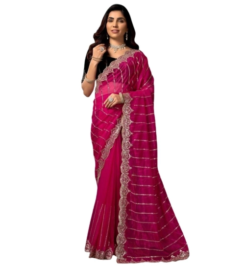 Women's Net Sequence Saree With Unstitched Blouse 5.5Mtr (Pink) Women's Net Sequence Saree With Unstitched Blouse 5.5Mtr (Pink)