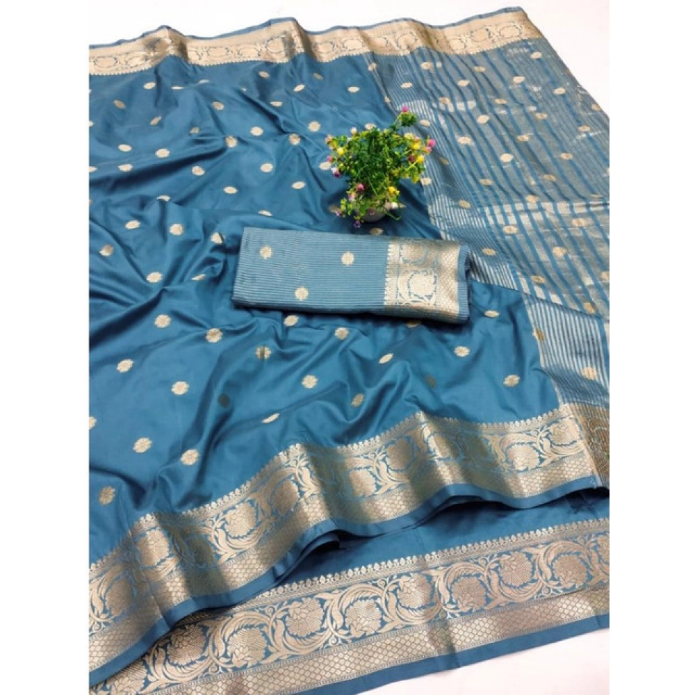 Women's Jacquard Silk Jaquard Woven Saree With Unstitched Blouse 5.5Mtr (Light Blue) Women's Jacquard Silk Jaquard Woven Saree With Unstitched Blouse 5.5Mtr (Light Blue)