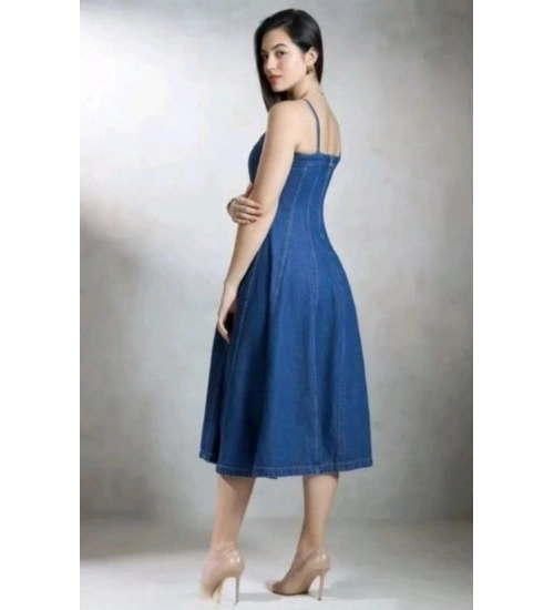 Women's Casual Denim Sleeveless Dress (Blue)