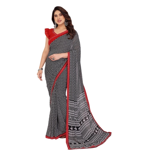Women's Georgette Printed Saree With Unstitched Blouse 5.5Mtr (Black)