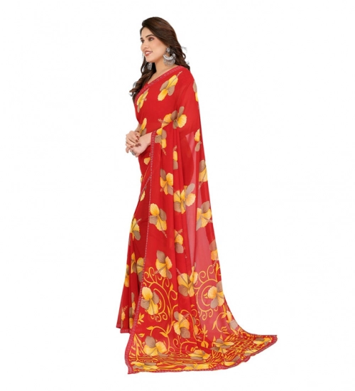 Women's Georgette Printed Saree With Unstitched Blouse 5.5Mtr (Orange)