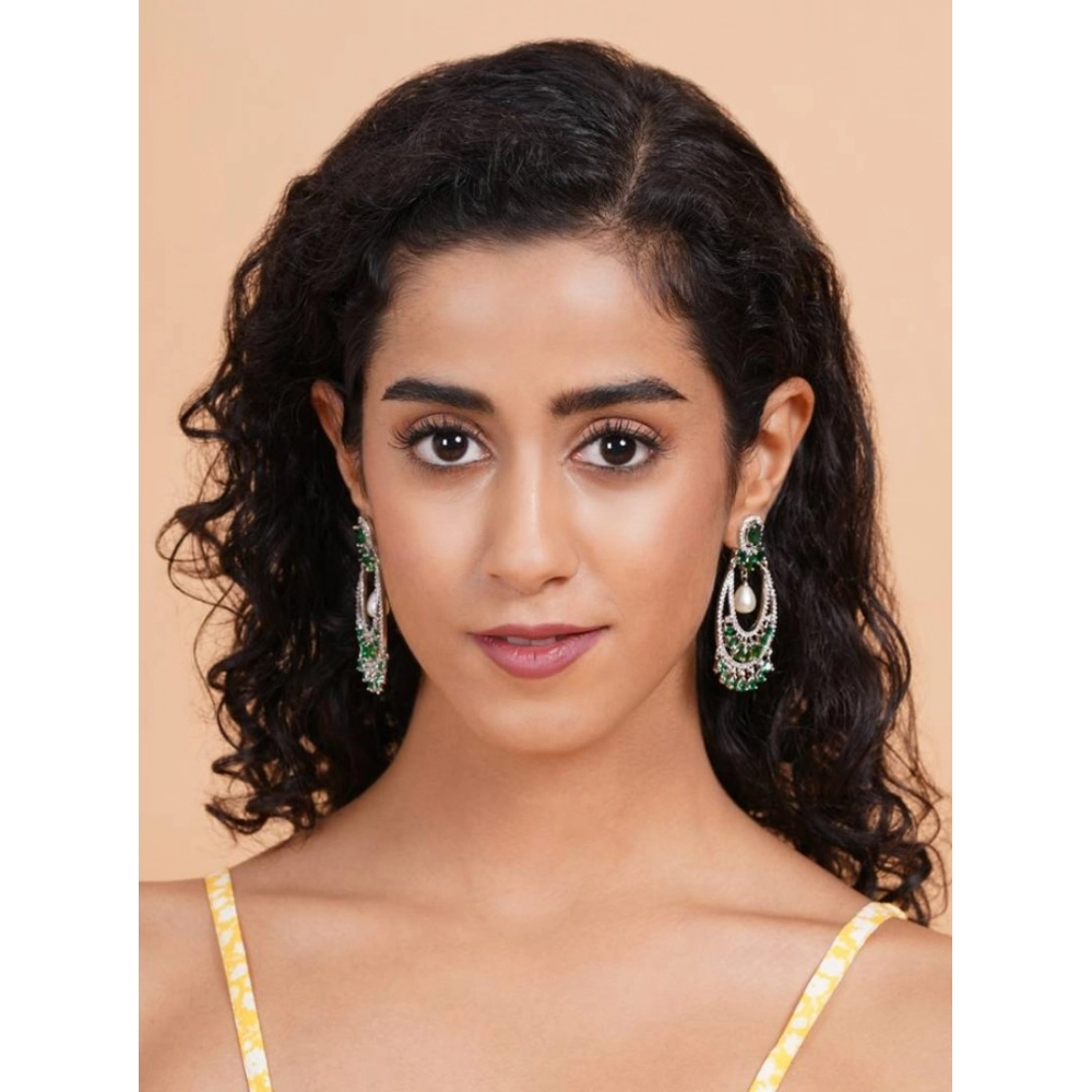 Women's Brass Silver Plated Chandbali Earrings (Green) Women's Brass Silver Plated Chandbali Earrings (Green)