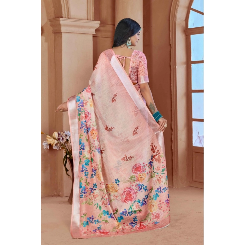 Women's Printed Cotton Linen Saree withPrinted Saree With Unstitched Blouse (Pink , 5-6Mtrs) Women's Printed Cotton Linen Saree withPrinted Saree With Unstitched Blouse (Pink , 5-6Mtrs)