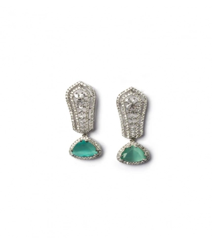 Women's Brass Silver Plated Drop Earrings (Turquoise)