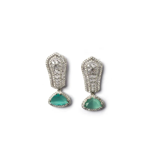 Women's Brass Silver Plated Drop Earrings (Turquoise)