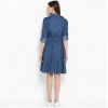Women's Denim Solid Roll Up Sleeve Dress (Blue)