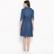 Women's Denim Solid Roll Up Sleeve Dress (Blue)