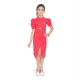 Girl's Cotton Lycra Soild Short Sleeve Close Neck Dress (Pink)