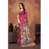 Women's Linen Printed Saree With Unstitched Blouse 5.5Mtr (Purple) Women's Linen Printed Saree With Unstitched Blouse 5.5Mtr (Purple)