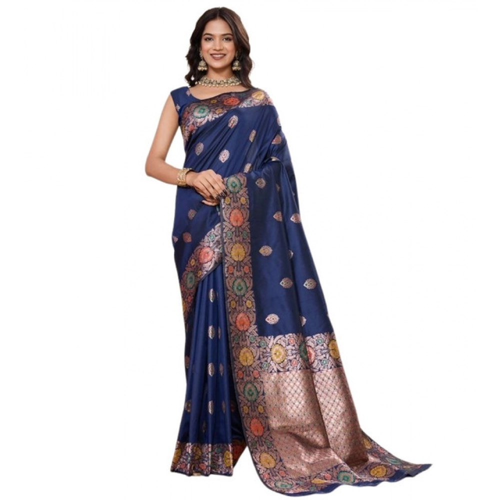 Women's Faux_Banarasi_Silk Woven Saree With Unstitched Blouse 5.5Mtr (Navy_Blue) Women's Faux_Banarasi_Silk Woven Saree With Unstitched Blouse 5.5Mtr (Navy_Blue)