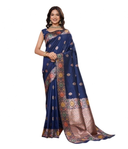 Women's Faux_Banarasi_Silk Woven Saree With Unstitched Blouse 5.5Mtr (Navy_Blue) Women's Faux_Banarasi_Silk Woven Saree With Unstitched Blouse 5.5Mtr (Navy_Blue)