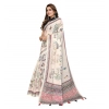 Women's Linen Cotton Printed Saree With Unstitched Blouse 5.5Mtr (Off White)