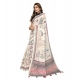 Women's Linen Cotton Printed Saree With Unstitched Blouse 5.5Mtr (Off White) Women's Linen Cotton Printed Saree With Unstitched Blouse 5.5Mtr (Off White)