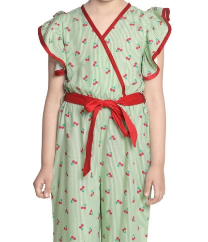 Girl's Rayon Printed Flutter Jumpsuit (Green)