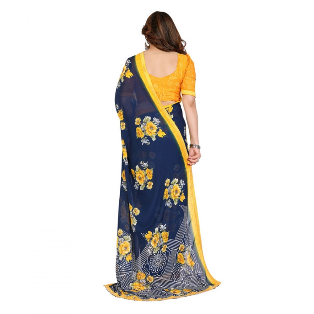 Women's Georgette Printed Saree With Unstitched Blouse 5.5Mtr (Blue) Women's Georgette Printed Saree With Unstitched Blouse 5.5Mtr (Blue)