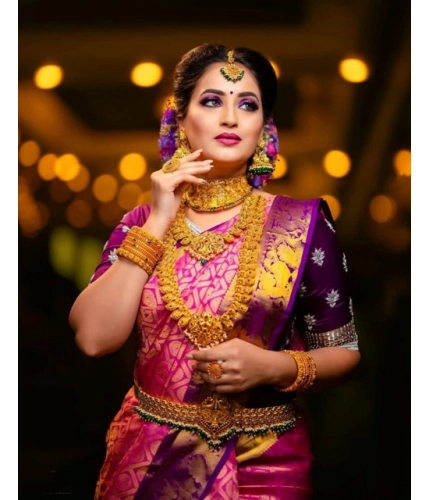 Women's Soft Lichi Silk Printed Saree With Unstitched Blouse 5.5Mtr (Pink) Women's Soft Lichi Silk Printed Saree With Unstitched Blouse 5.5Mtr (Pink)
