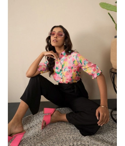 Women's Polyester Floral Half Sleeves Jumpsuit (Multicolor)