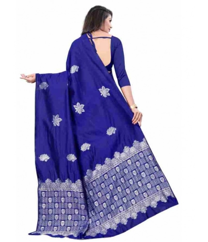 Women's Soft Lichi Silk Printed Saree With Unstitched Blouse 5.5Mtr (Blue) Women's Soft Lichi Silk Printed Saree With Unstitched Blouse 5.5Mtr (Blue)