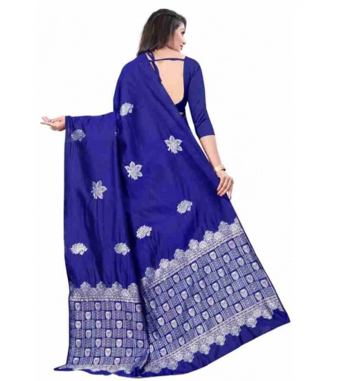 Women's Soft Lichi Silk Printed Saree With Unstitched Blouse 5.5Mtr (Blue)
