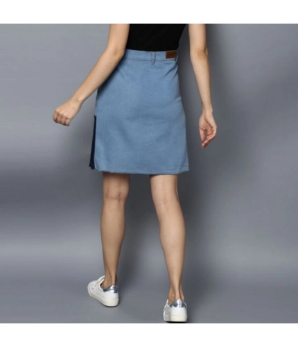 Women's Denim Brick Style Buttoned Skirt (Blue)