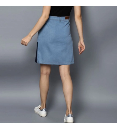 Women's Denim Brick Style Buttoned Skirt (Blue) Women's Denim Brick Style Buttoned Skirt (Blue)