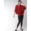 Women's Polyester Solid Cape Sleeve Top (Red)