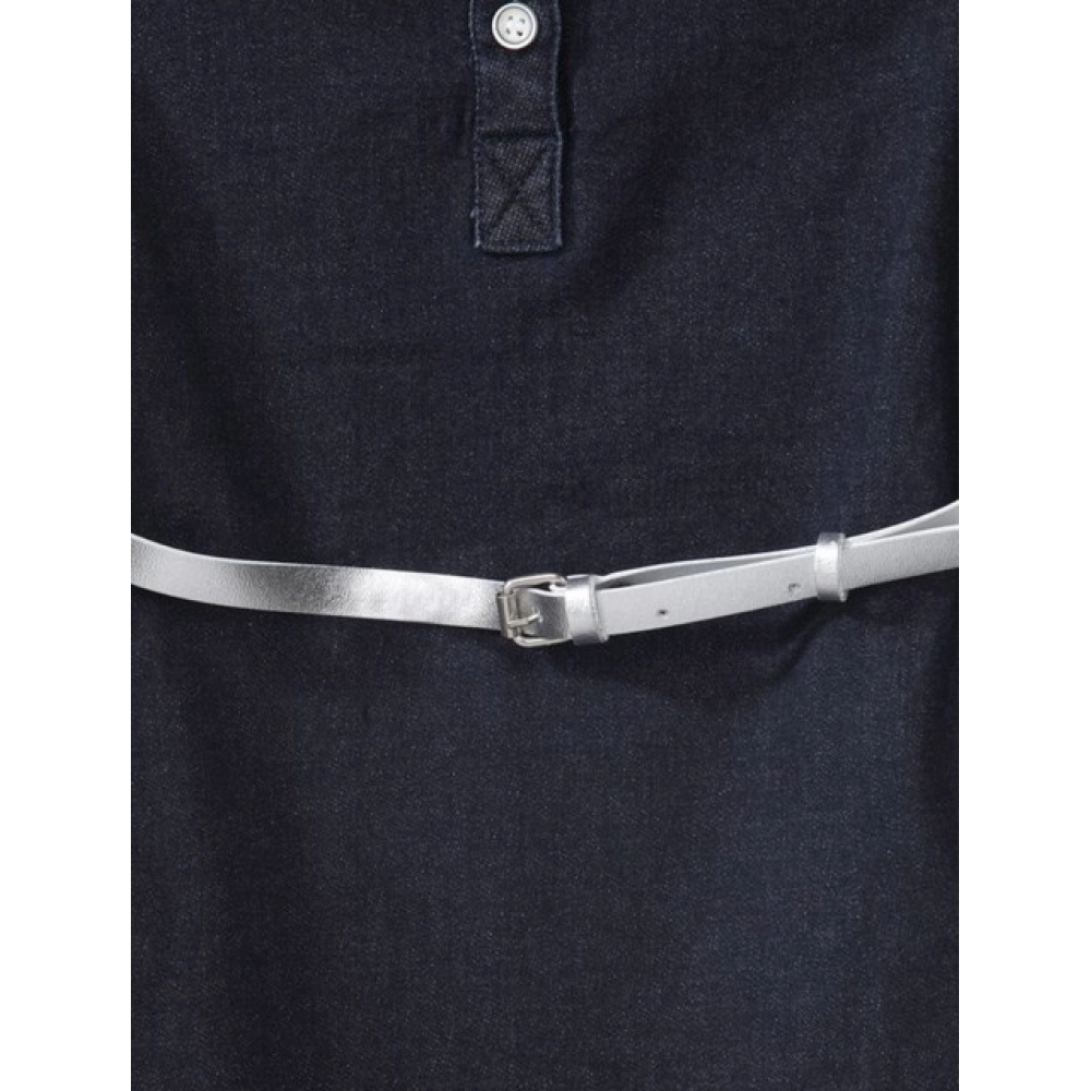 Girl's Denim Lycra Ribbed Elasticated Dress with Belt (Navy Blue-White) Girl's Denim Lycra Ribbed Elasticated Dress with Belt (Navy Blue-White)