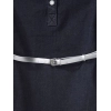 Girl's Denim Lycra Ribbed Elasticated Dress with Belt (Navy Blue-White)