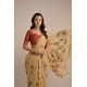 Women's Blended_Cotton Floral Motifs And Woven Buttas Saree With Unstitched Blouse 5.5Mtr (Light_Beige)