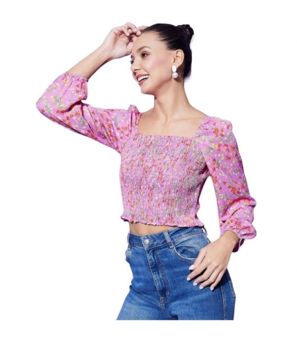Women's Polyester Floral Long Sleeves Top (Multicolor)
